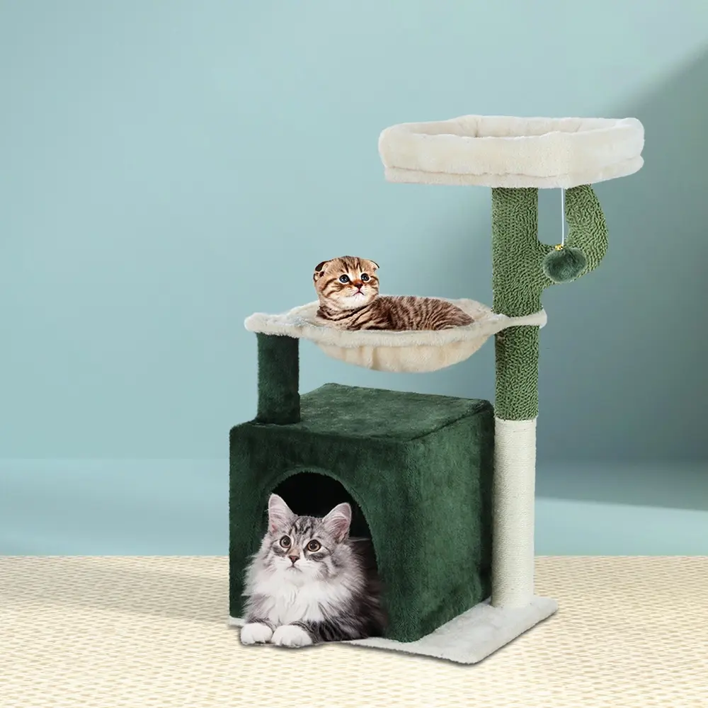 i.Pet Cat Tree 78cm Scratching Post Tower Scratcher Wood Condo House Bed Toys Green - Pets