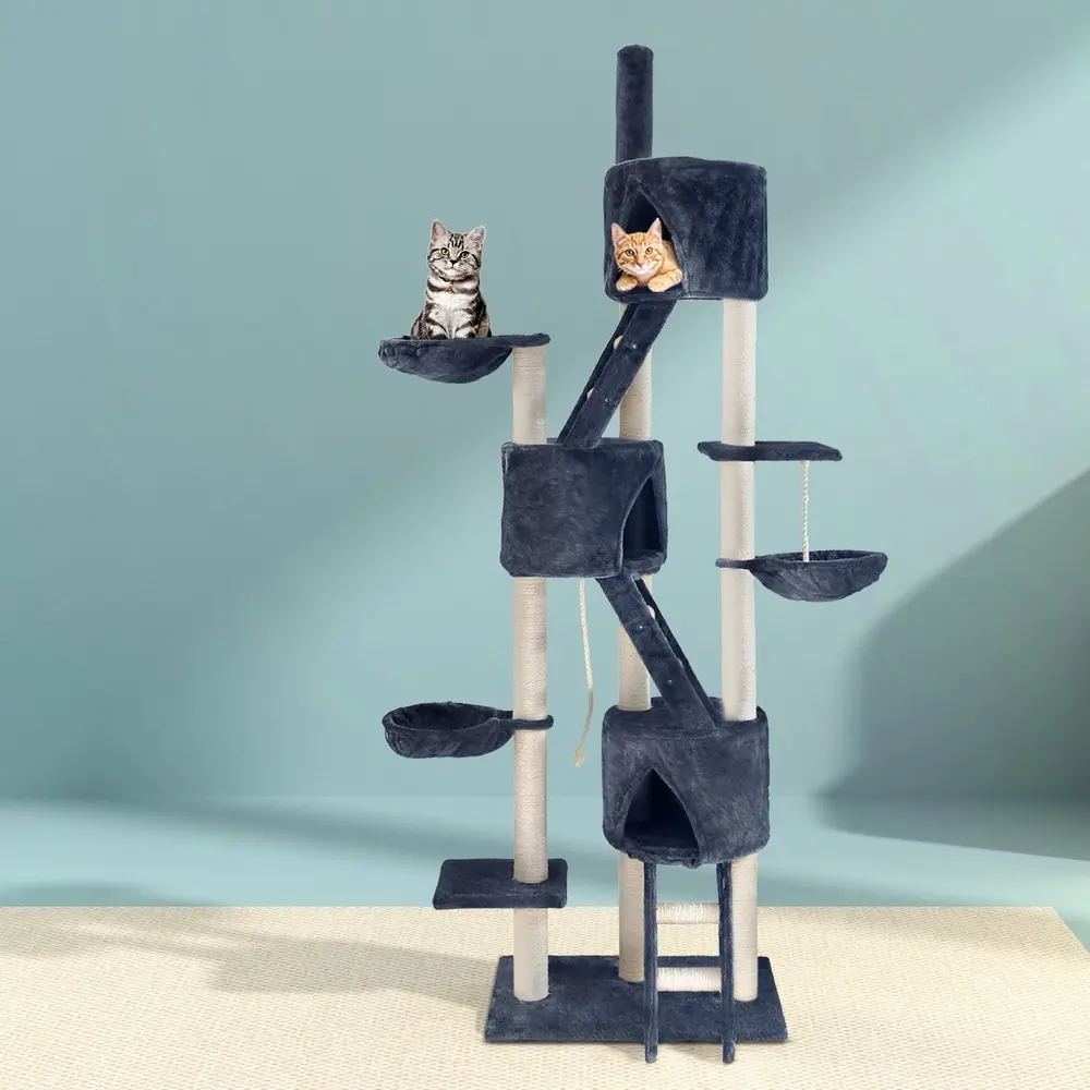 i.Pet Cat Tree 244cm Tower Scratching Post Scratcher Trees Condo House Grey - Pets