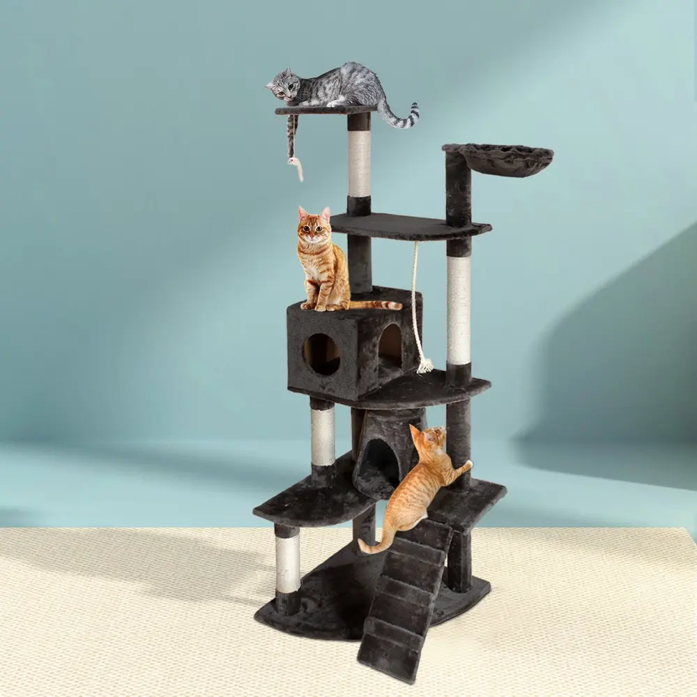 i.Pet Cat Tree 193cm Tower Scratching Post Scratcher Condo House Trees Grey - Pets