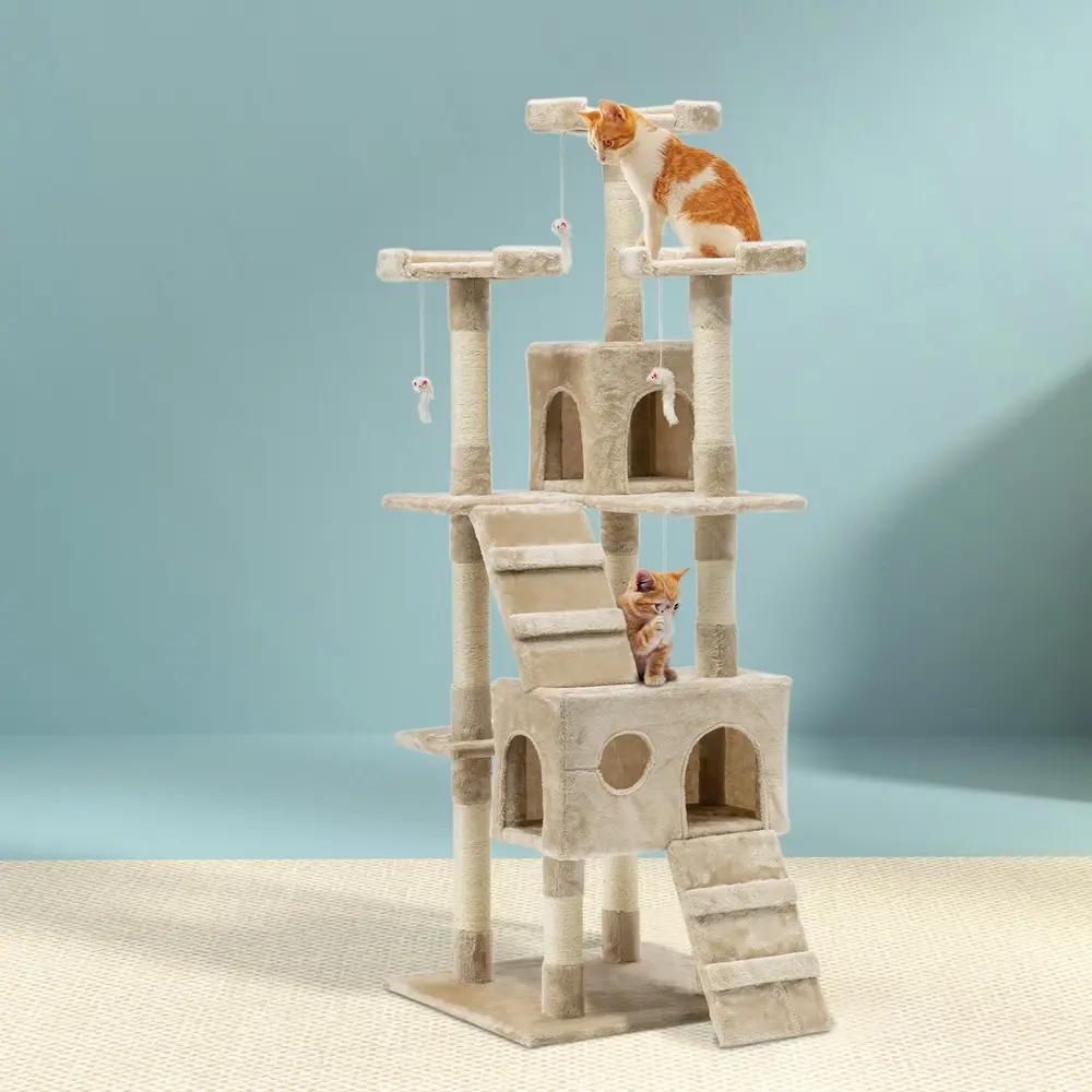 i.Pet Cat Tree 180cm Tower Scratching Post Scratcher Wood Condo House Toys Beige - Pets