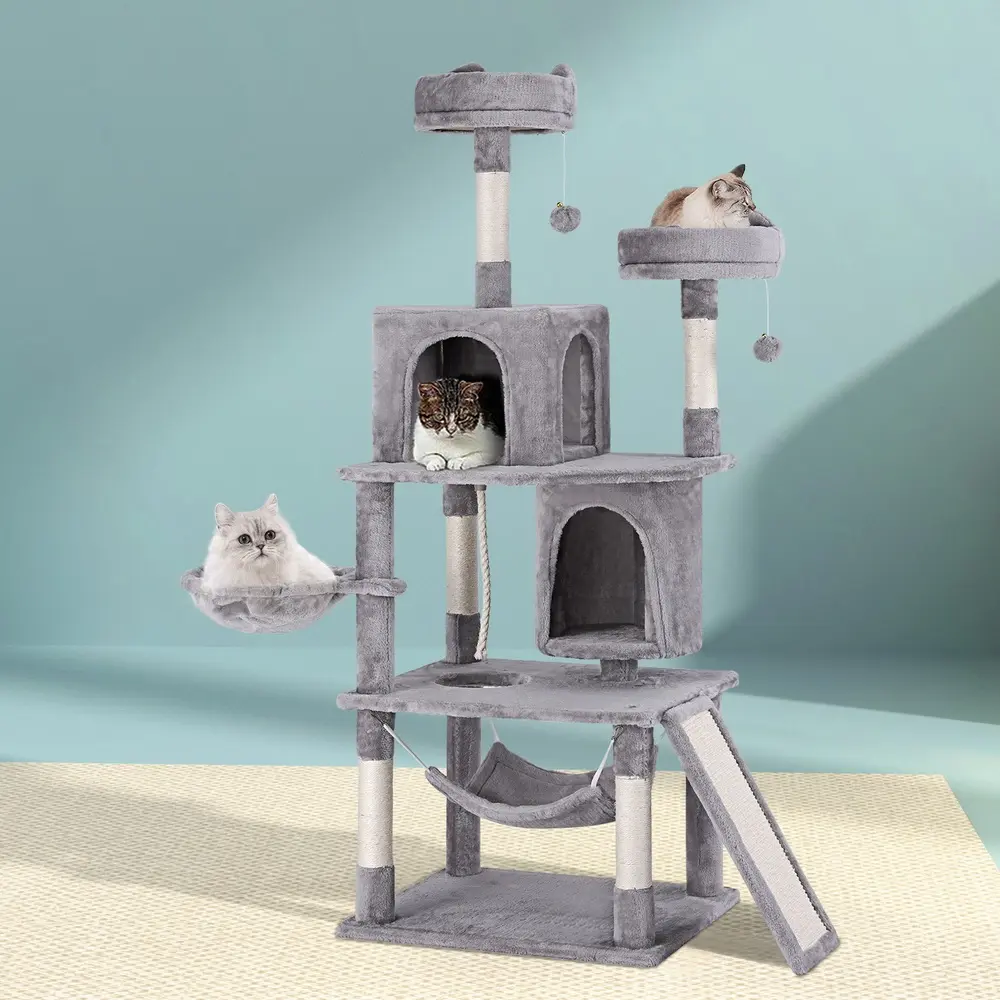 i.Pet Cat Tree 161cm Tower Scratching Post Scratcher Trees Condo House Grey - Pets