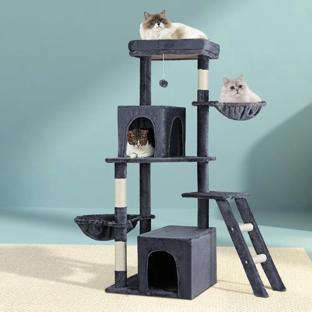 i.Pet Cat Tree 138cm Tower Scratching Post Scratcher Trees Condo House Grey - Pets