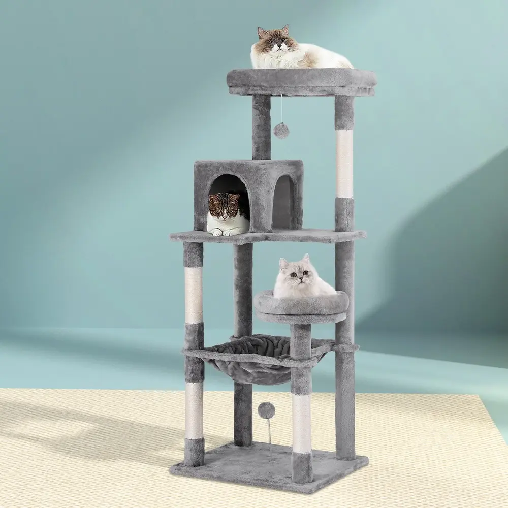 i.Pet Cat Tree 143cm Tower Scratching Post Trees Scratcher Condo House Grey - Pets
