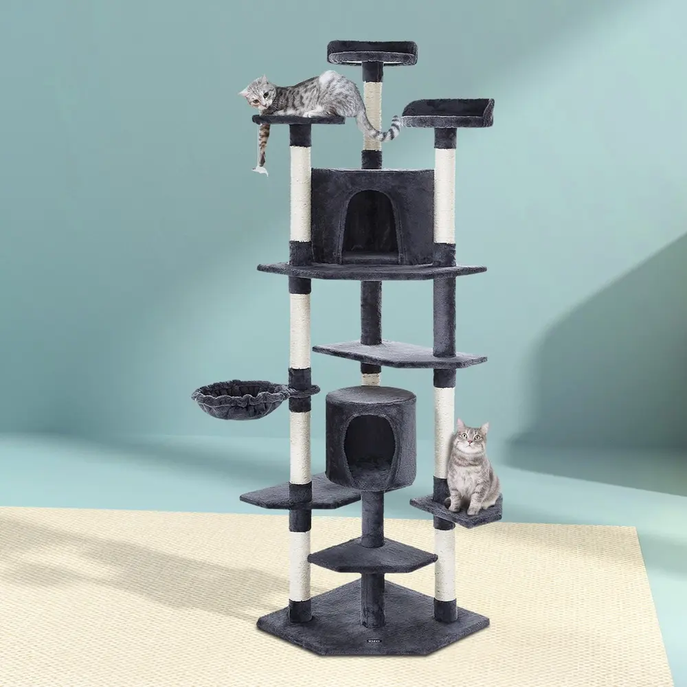 i.Pet Cat Tree 203cm Tower Scratching Post Scratcher Condo Trees House Bed Grey - Pets