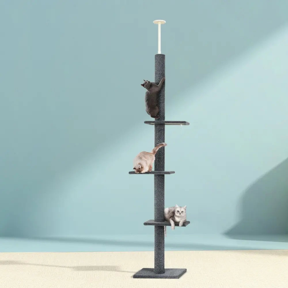 i.Pet Cat Tree 290cm Tower Scratching Post Scratcher Floor to Ceiling Cats Bed Grey - Pets