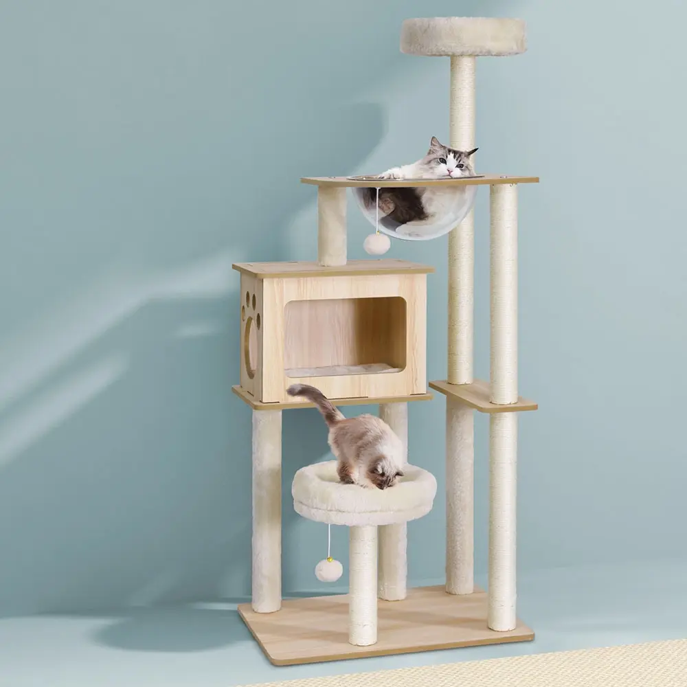 i.Pet Cat Tree Tower Scratching Post Scratcher 142cm Wood Bed Condo House - Pets