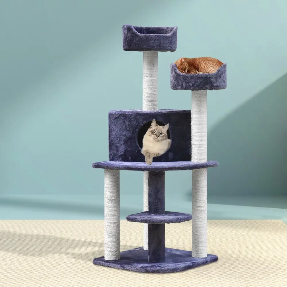 i.Pet Cat Tree 126cm Tower Scratching Post Scratcher Condo Trees House Grey - Pets
