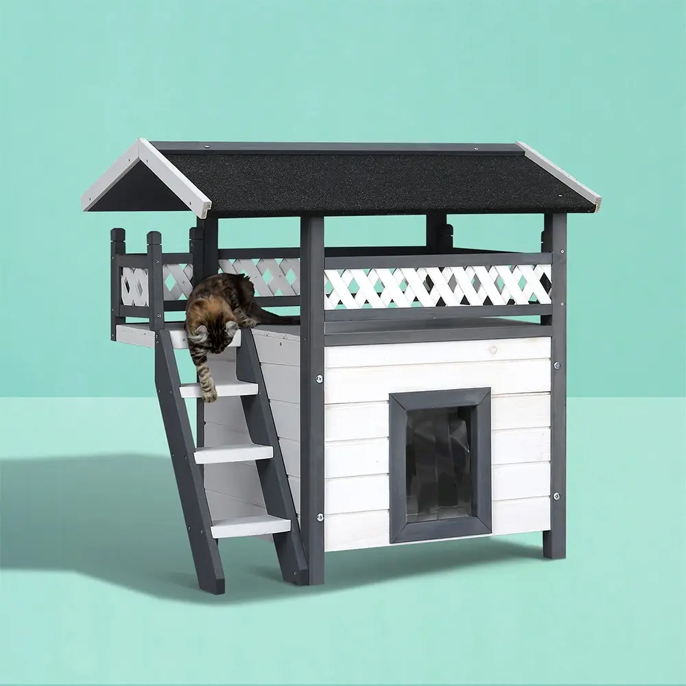 i.Pet Cat House Outdoor Shelter 77cm x 50cm x 73cm Rabbit Hutch Wooden Condo Small Dog Enclosure - Save up to 70% Off Pet Supplies