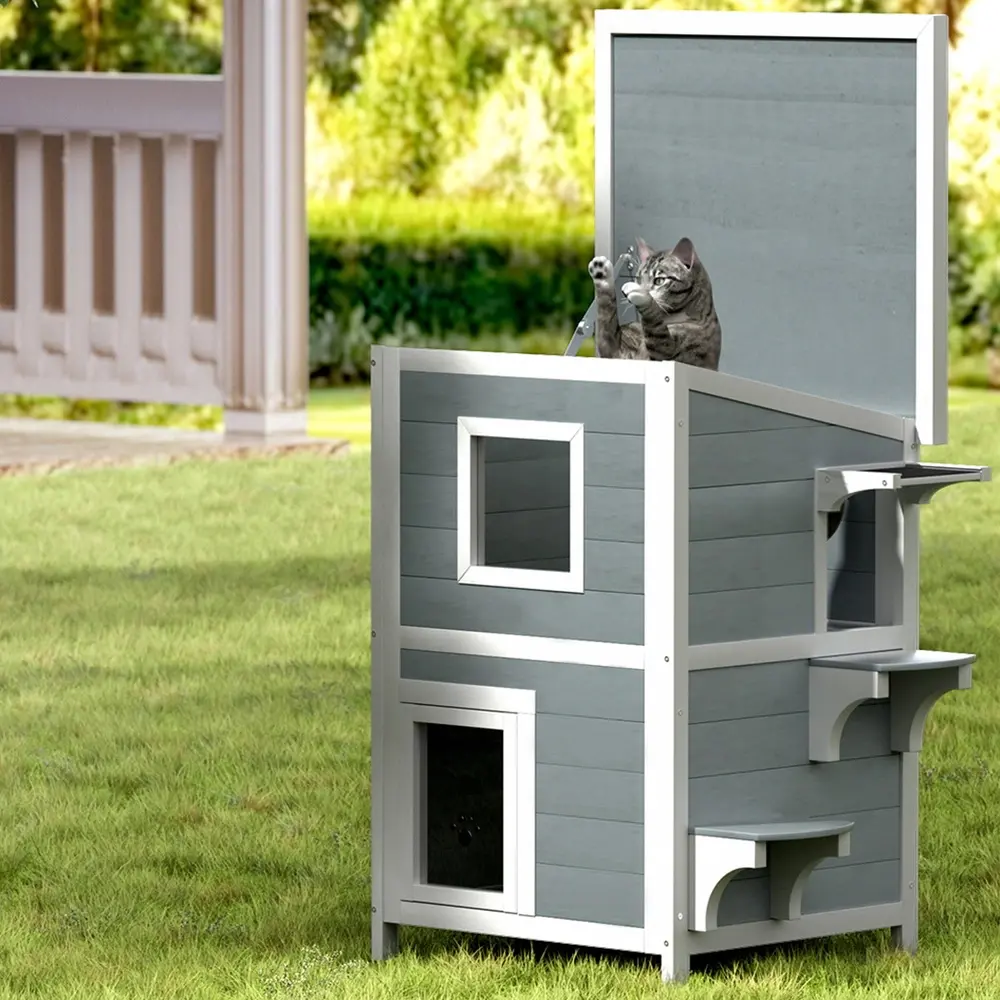 i.Pet Cat House Outdoor Shelter 56cm x 52cm x 82cm Rabbit Hutch Wooden Condo Small Dog Pet Enclosure - Pets