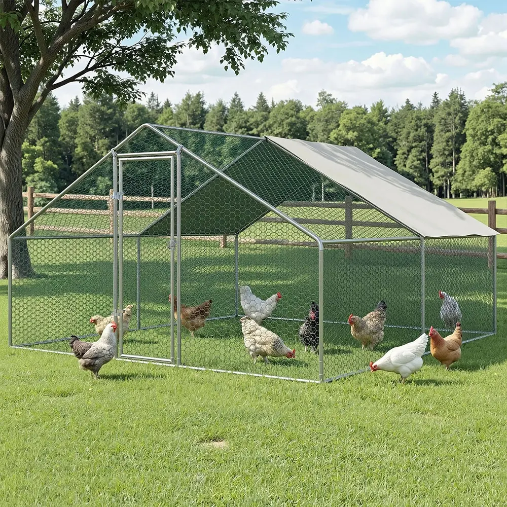 i.Pet Chicken Coop Cage 3x4x2m Galvanised Steel w/Oxford Canopy - Best Sellers From $10