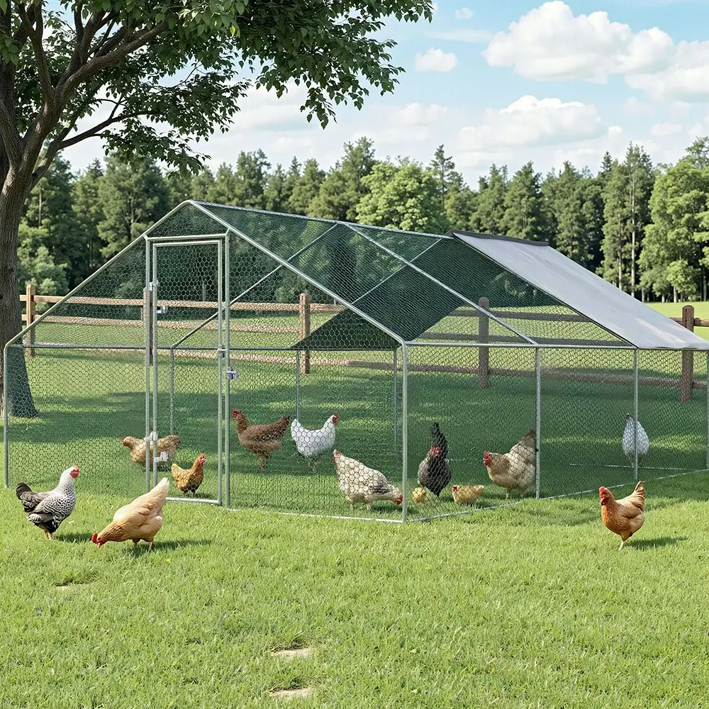 i.Pet Chicken Coop Cage 3x6x2m Galvanised Steel w/Oxford Canopy - Best Sellers From $10