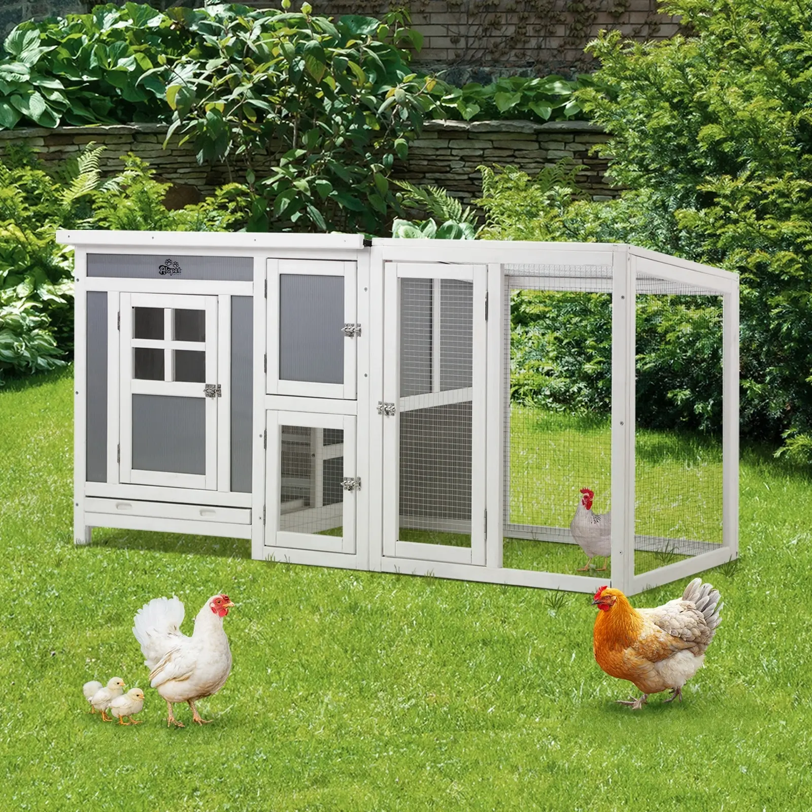 Alopet Chicken Coop Rabbit Hutch Wooden House Run Large Cage Double Hatch - Pets