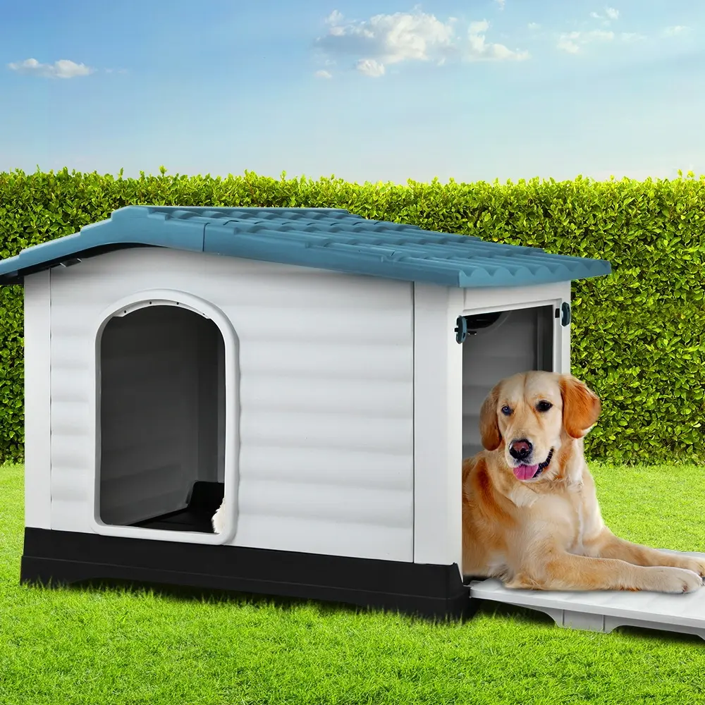 i.Pet Dog Kennel House Extra Large Outdoor Plastic Puppy Pet Cabin Shelter XL Blue - Pets