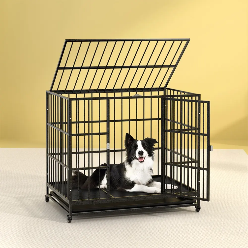 i.Pet Dog Cage Crate Large Puppy Cat Anti-Bite Pet Kennel Wheels w/Tray Metal 37''
