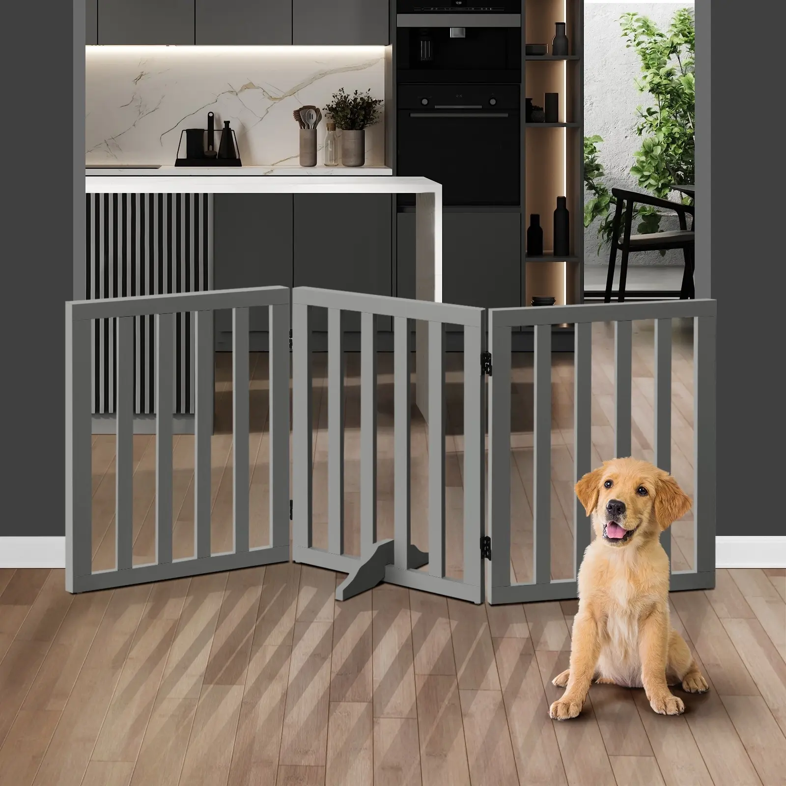 Alopet Wooden Pet Gate Dog Fence 142x60.5cm 3 Panels Safety Stair Barrier Security Door - Pets