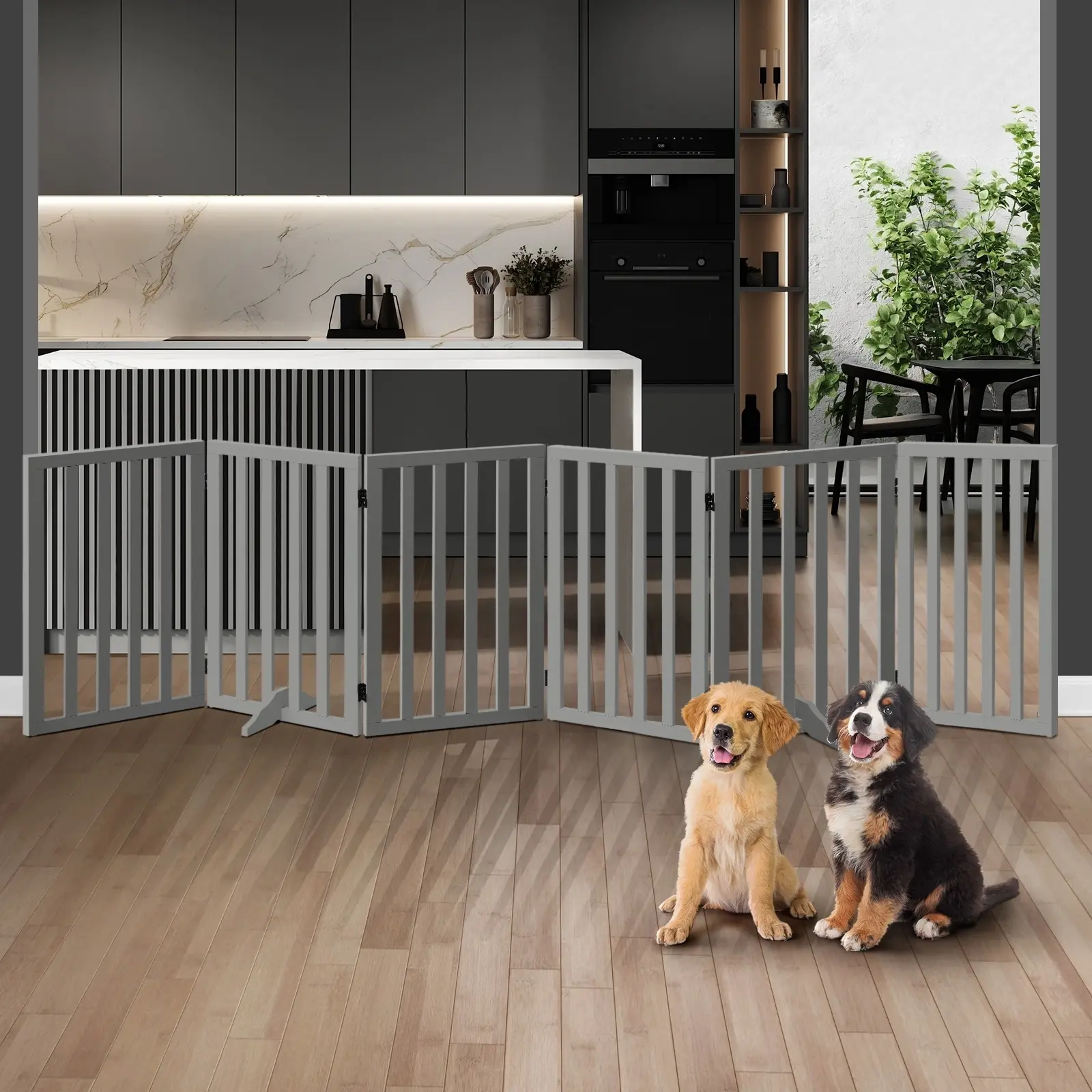 Alopet Wooden Pet Gate Dog Fence 284x80cm 6 Panels Safety Stair Barrier Security Door - Pets