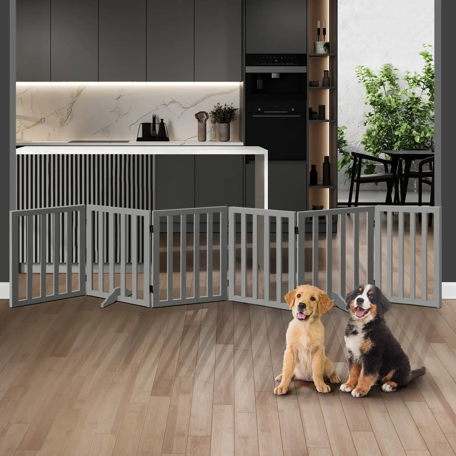 Alopet Wooden Pet Gate Dog Fence 284x60.5cm 6 Panels Safety Stair Barrier Security Door Grey - Pets
