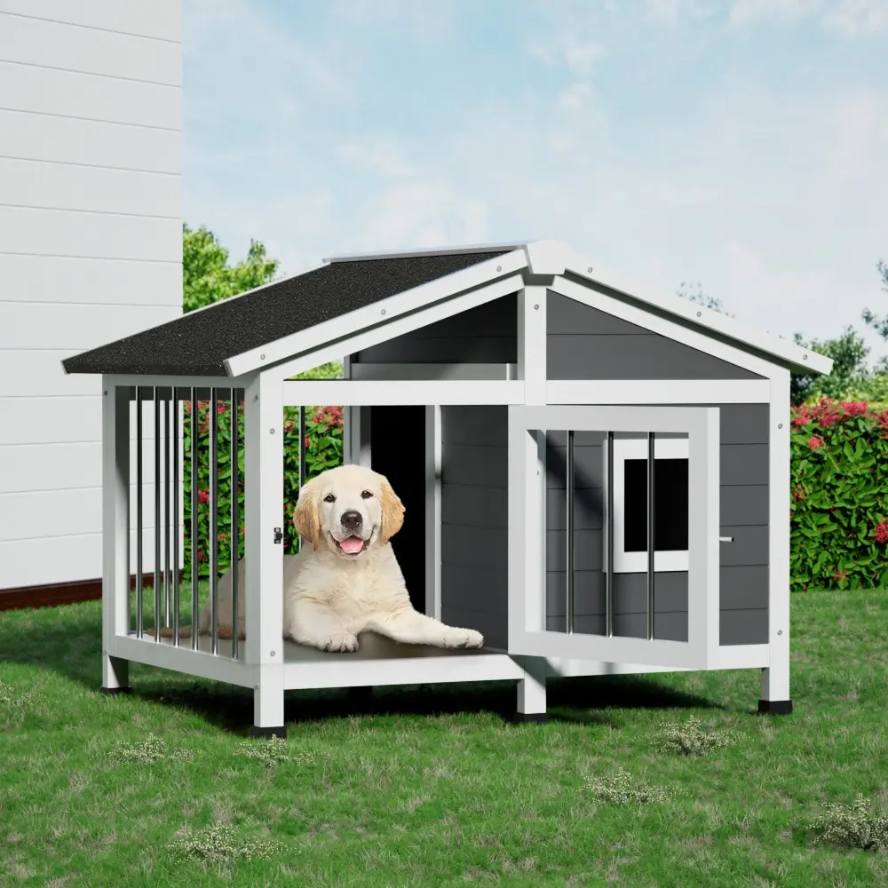 i.Pet Dog Kennel House Large Wooden Outdoor Pet Kennels Indoor Puppy Cabin Home - Pets