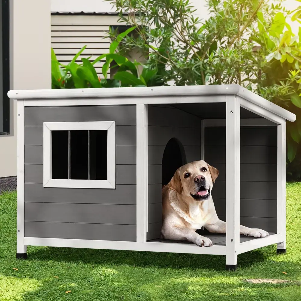 i.Pet Dog Kennel House Large Wooden Outdoor Pet Kennels Indoor Puppy Cabin Log - Pets