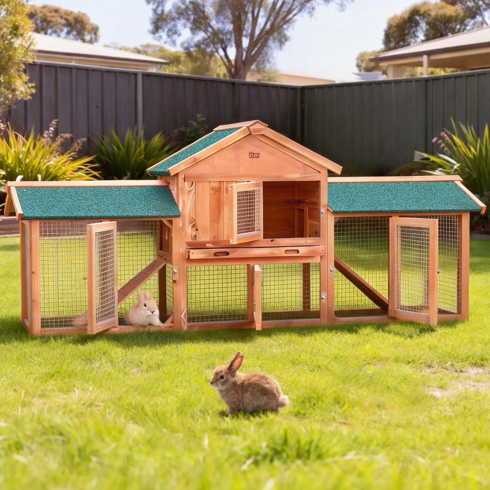 i.Pet Chicken Coop Rabbit Hutch 220cm x 44cm x 84cm Large Run Wooden Outdoor Bunny Cage House - Save up to 70% Off Pet Supplies