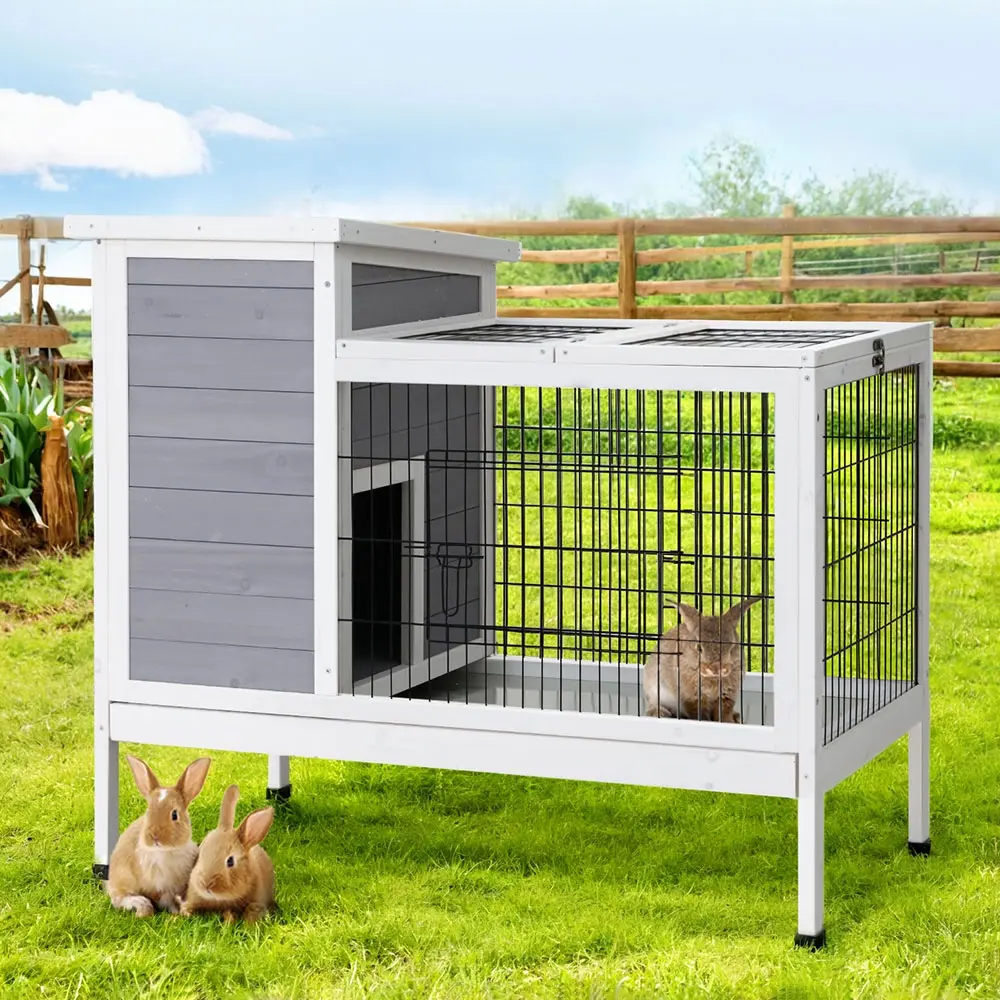 i.Pet Rabbit Hutch 97cm x 49cm x 86cm Chicken Coop Large Run Wooden Outdoor Cage House - Pets