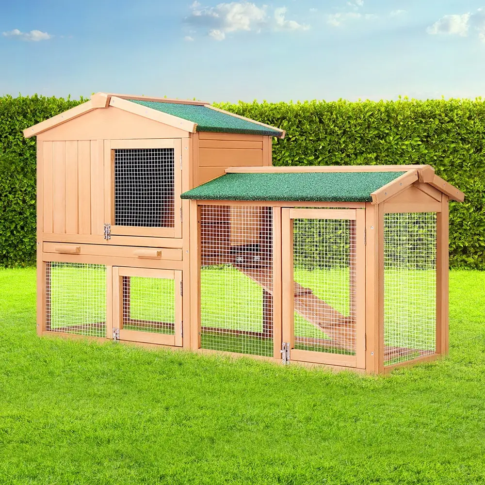 i.Pet Chicken Coop Rabbit Hutch 138cm x 44cm x 85cm Large House Run Cage Wooden Outdoor - Save up to 70% Off Pet Supplies