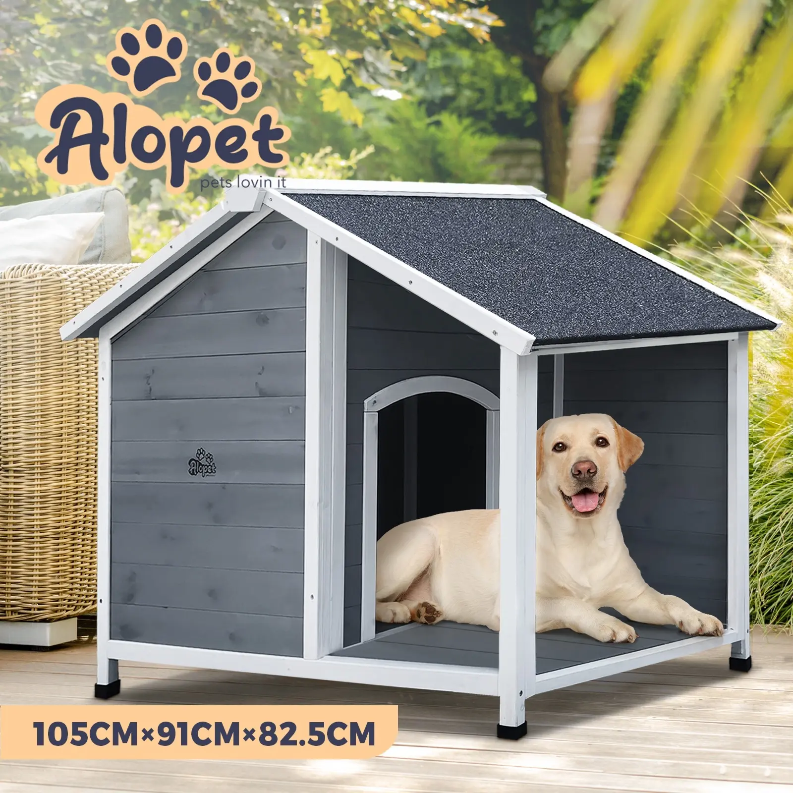 Alopet Dog Kennel Kennels House Outdoor Pet Wooden Large Cage Cabin Box Awning - Pets