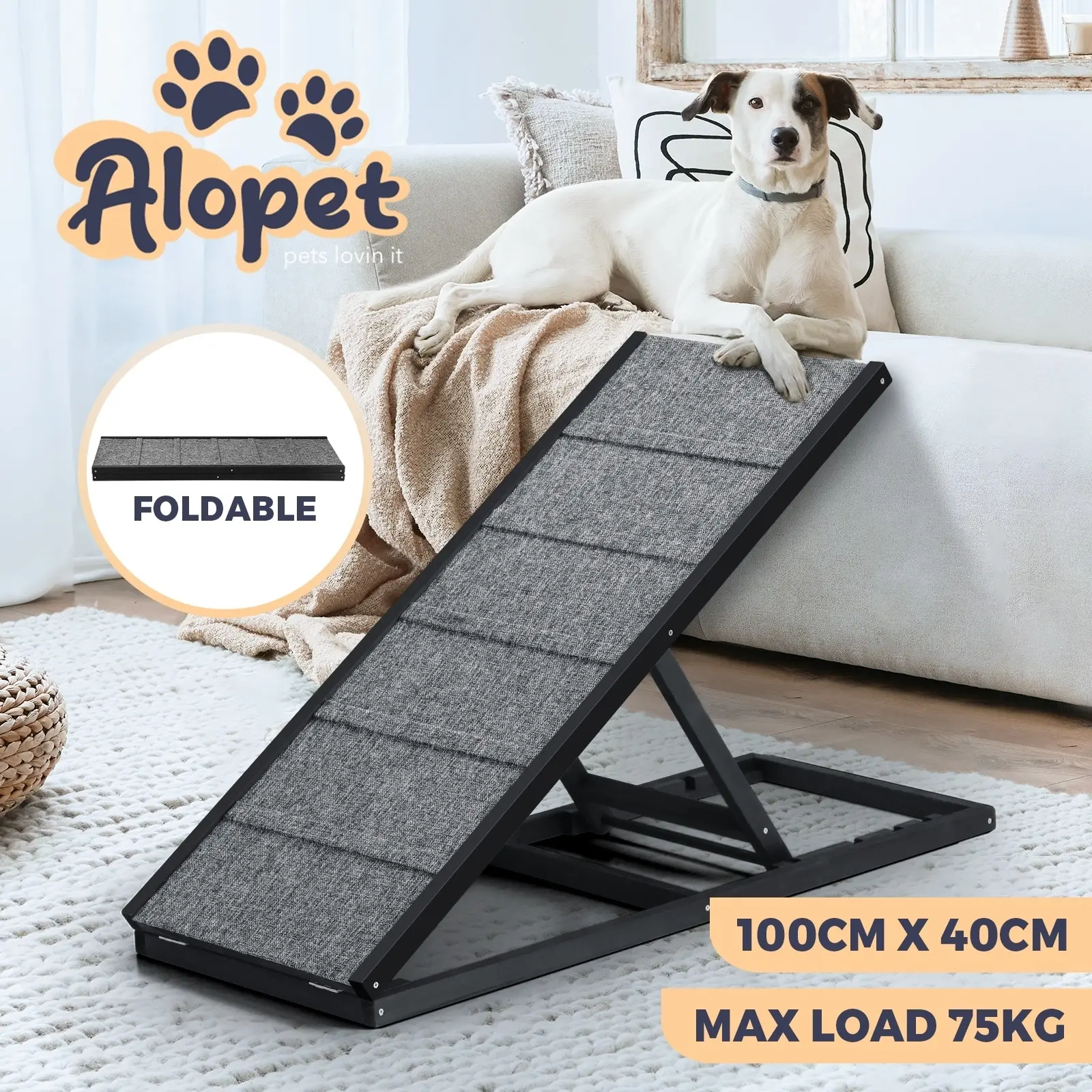 Alopet Dog Pet Ramp Adjustable Height Dogs Stairs Bed Sofa Car Foldable 100cm - Pets