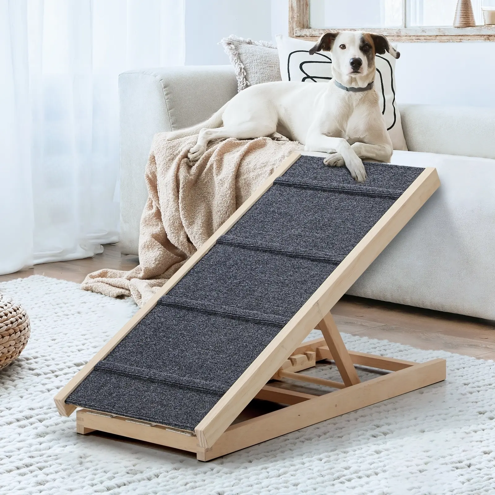 Alopet Dog Pet Ramp Adjustable Height Stairs Bed Sofa Car Foldable 100cm - Pets