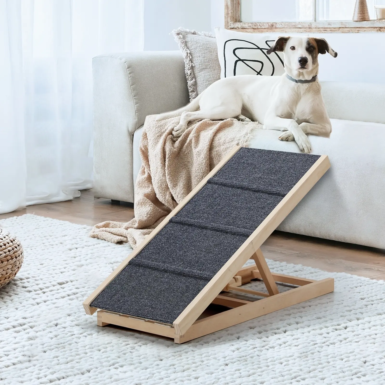 Alopet Dog Pet Ramp Adjustable Height Stairs Bed Sofa Car Foldable 70cm - Pets