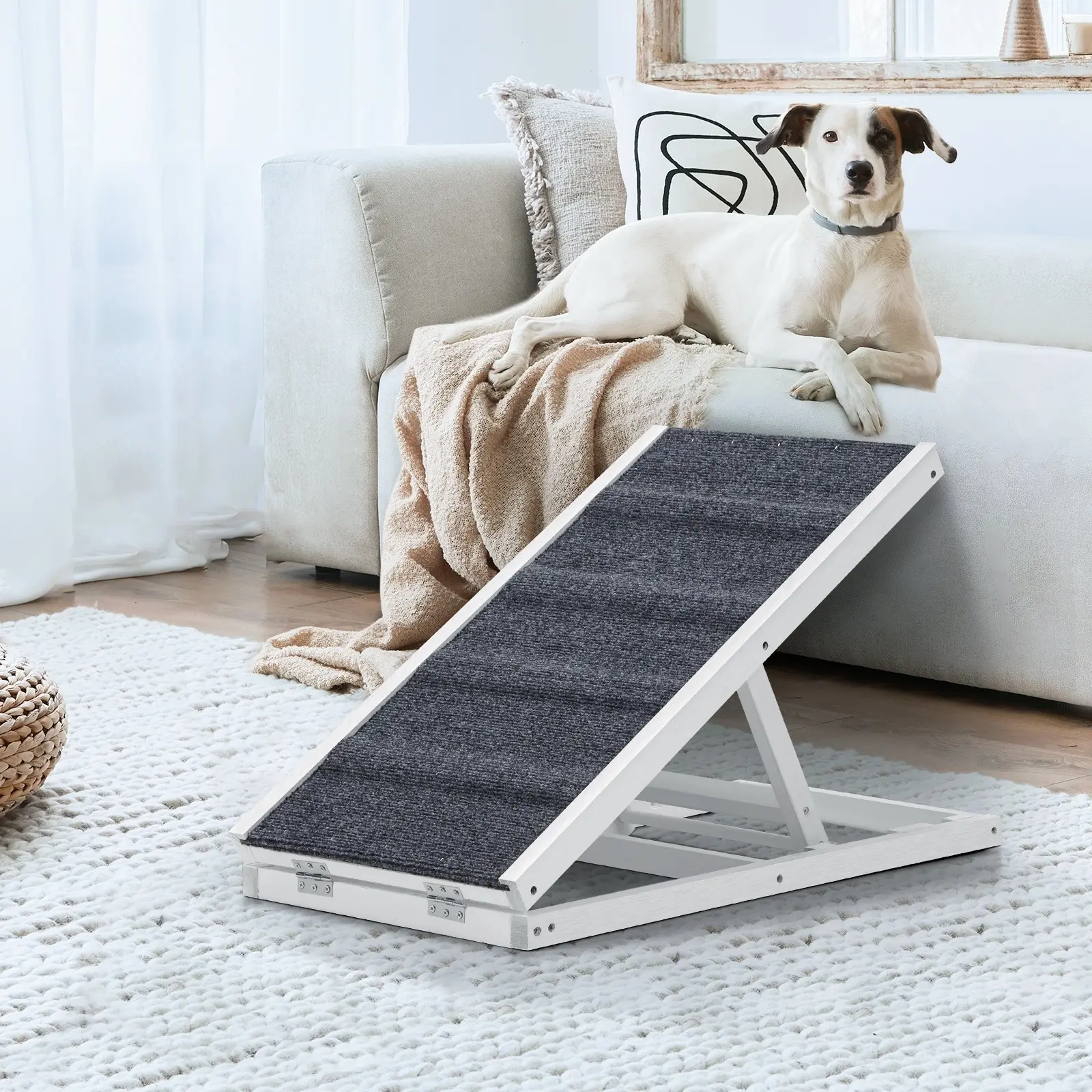 Alopet Dog Pet Ramp Adjustable Height Stairs Bed Sofa Car Foldable 70cm White - Pets