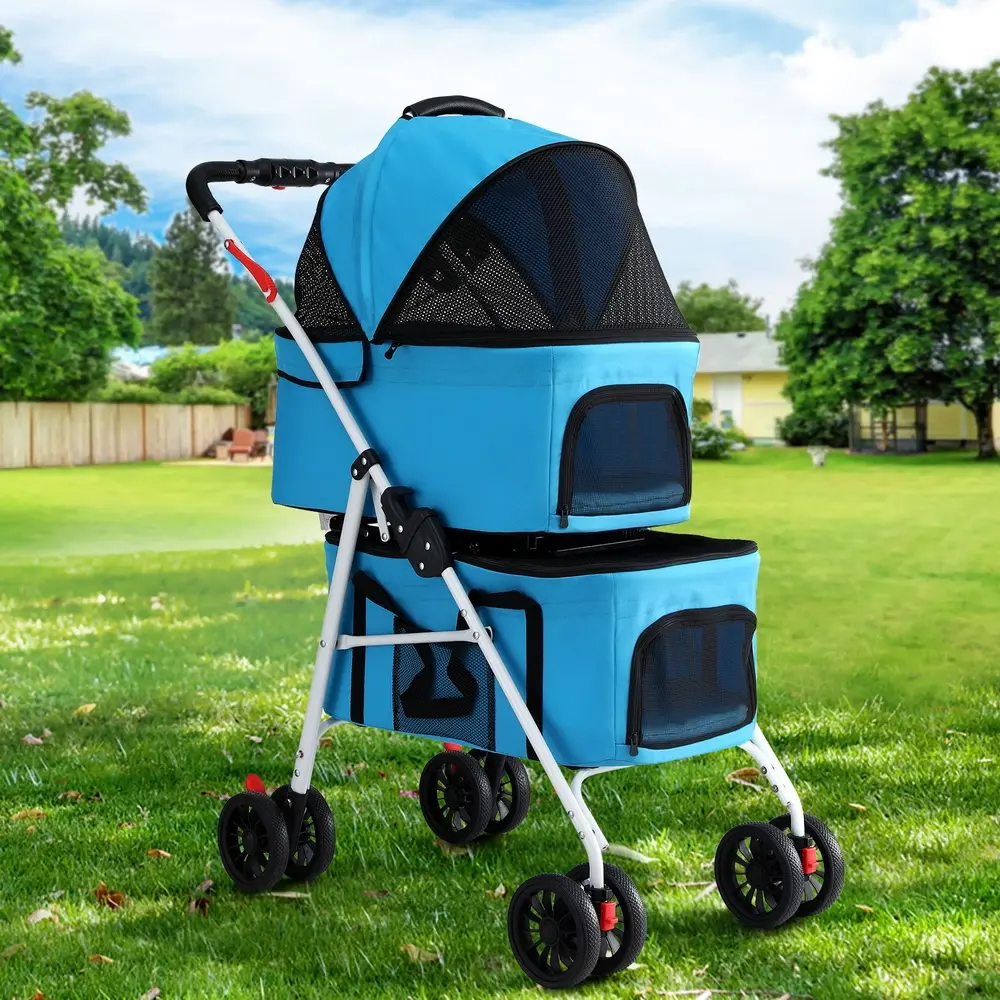 i.Pet Pet Stroller Dog Pram Large Cat Carrier Travel Pushchair Foldable 4 Wheels - Pets