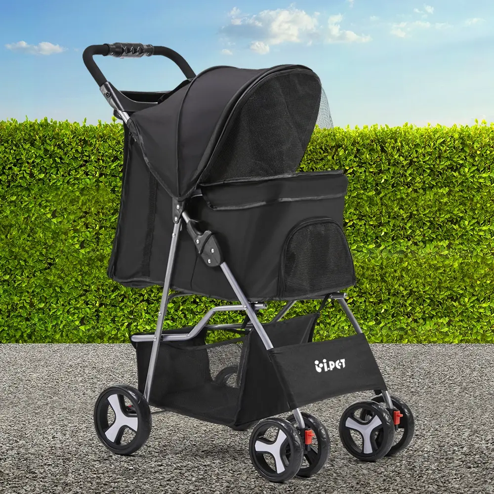i.Pet Pet Stroller Pram Dog Cat Carrier Cage Travel Pushchair Foldable 4 Wheels - Pets