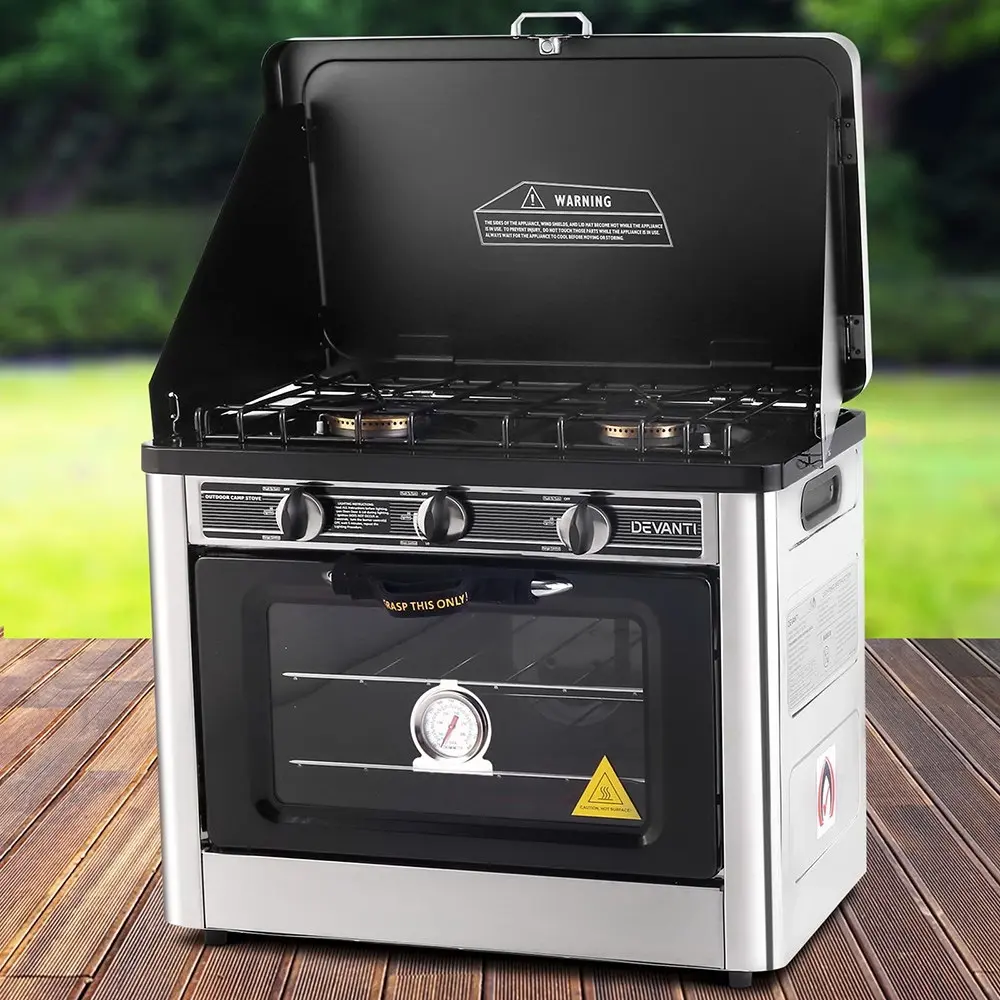 Devanti Portable Gas Oven LPG Silver - Sports & Outdoor