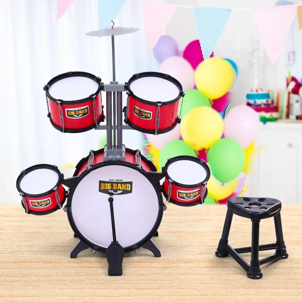 Keezi Kids Drum Kit Set Pretend Play Junior Drums Musical Toys Childrens 7pcs - Toys & Games