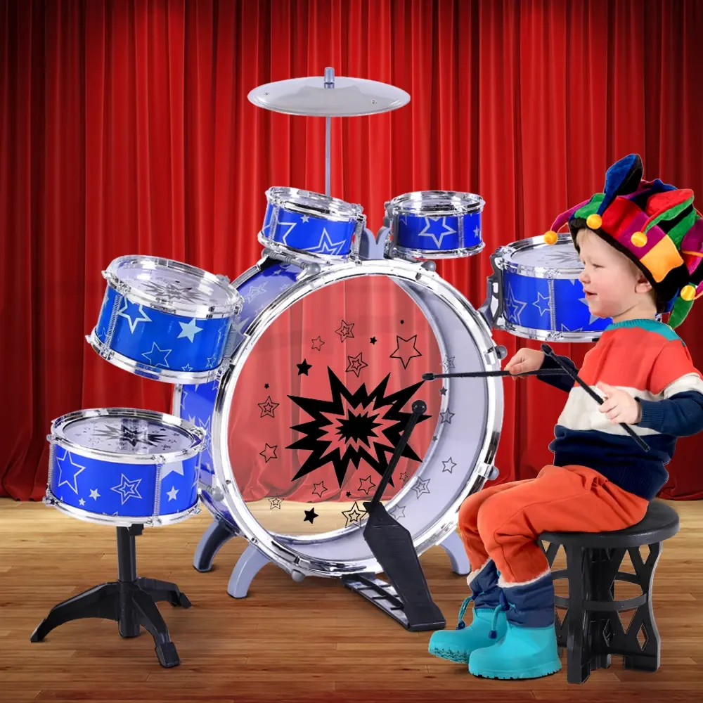 Keezi Kids Drum Kit Set Pretend Play Junior Drums Musical Toys Childrens 11pcs - Toys & Games