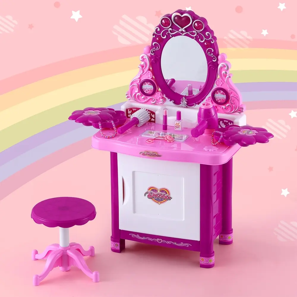 Keezi Kids Pretend Makeup Play Set Dressing Table Chair Girls Toys Children - Toys & Games