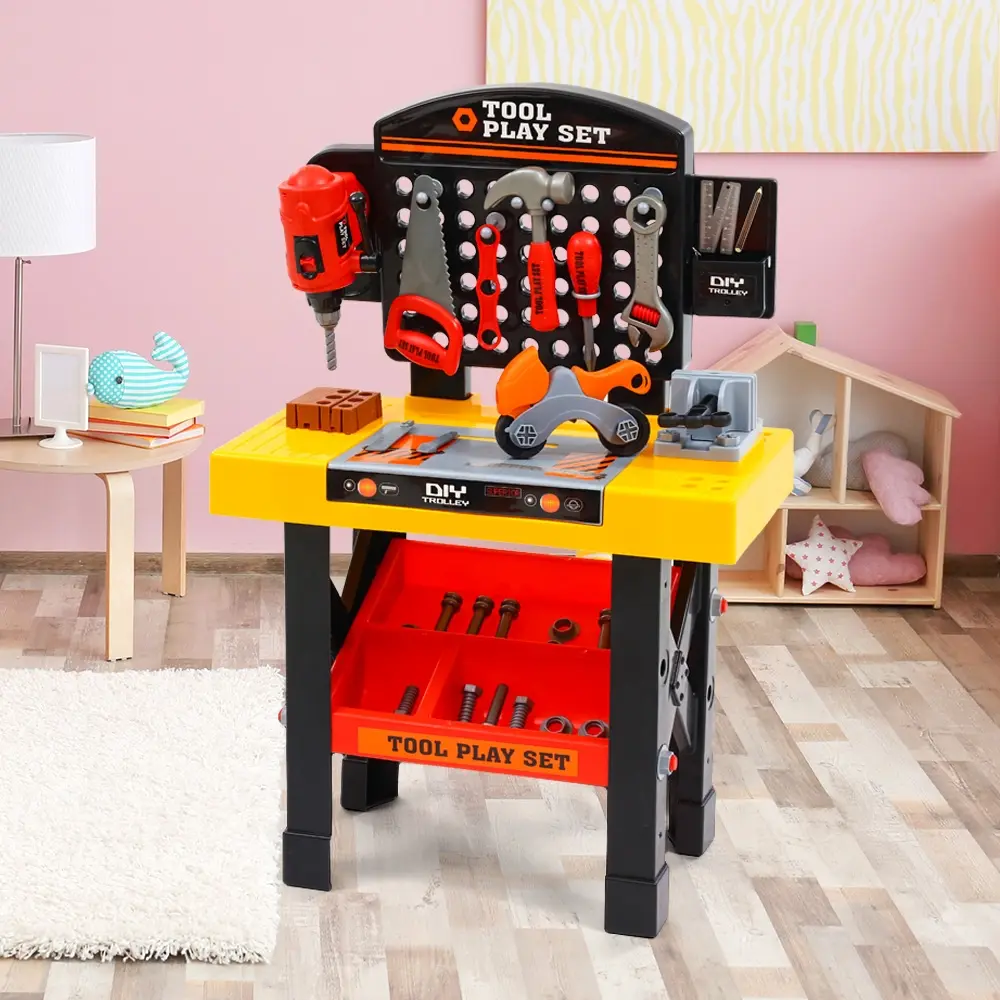 Keezi Kids Pretend Workbench DIY Tools 54 Piece Children Role Play Toys Black - Toys & Games