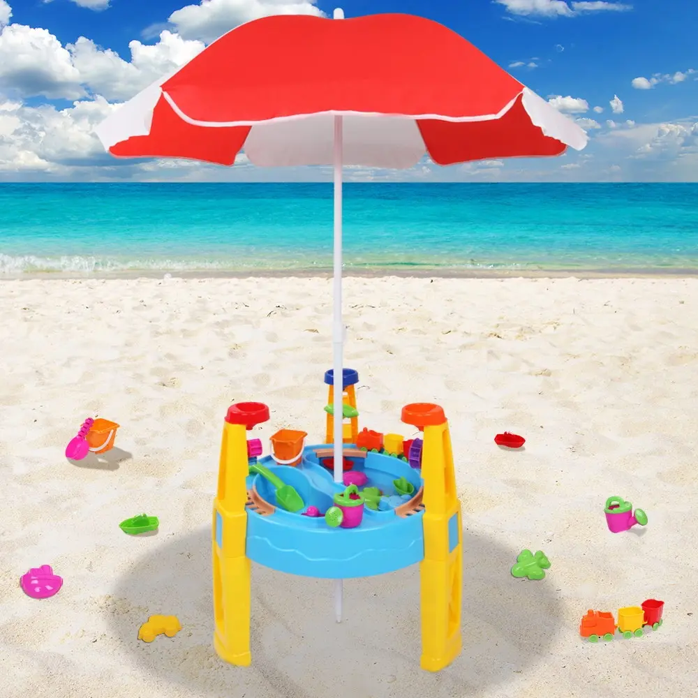 Keezi Kids Sandpit Pretend Play Set Water Sand Table Children Outdoor Toy Umbrella - Toys & Games