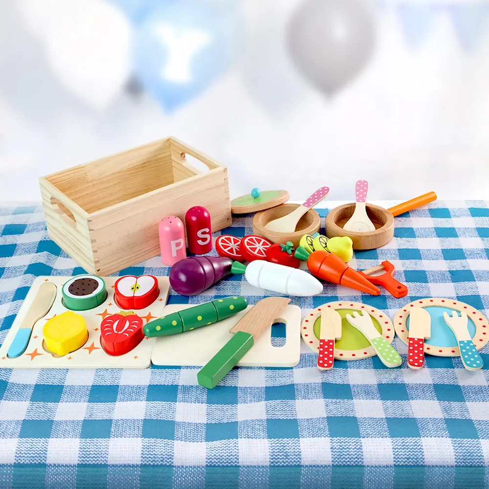 Keezi Kids Kitchen Play Set Wooden Pretend Toys Cooking Utensils Pots Pans Food - Toys & Games