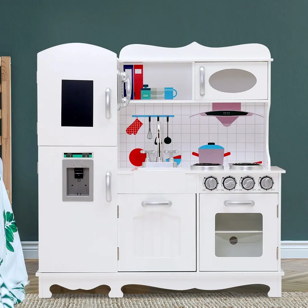Keezi Kids Kitchen Play Set Wooden Pretend Toys Cooking Children Storage White - Toys & Games