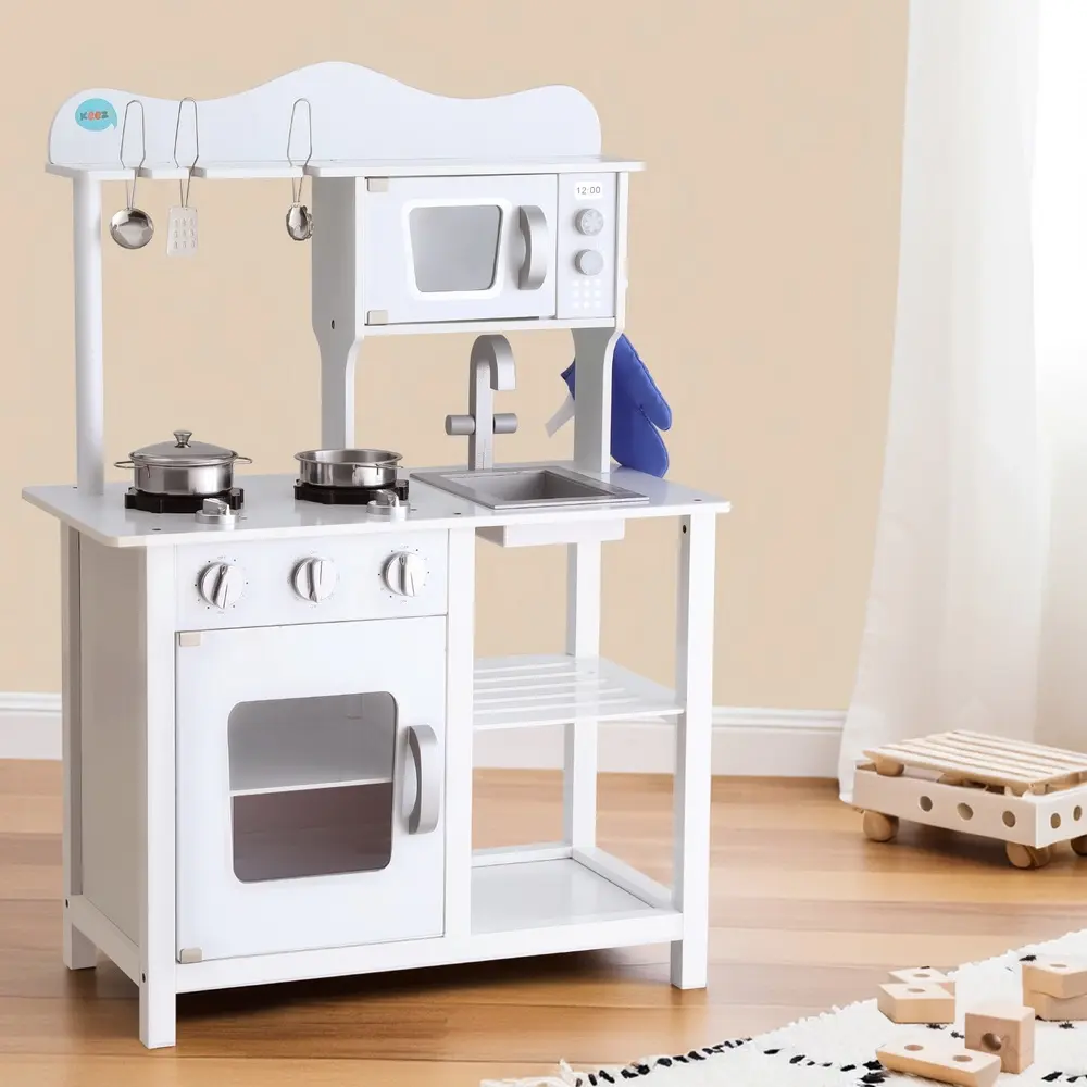 Keezi Kids Kitchen Play Set Wooden Pretend Toys Cooking Children Cookware Food - Toys & Games