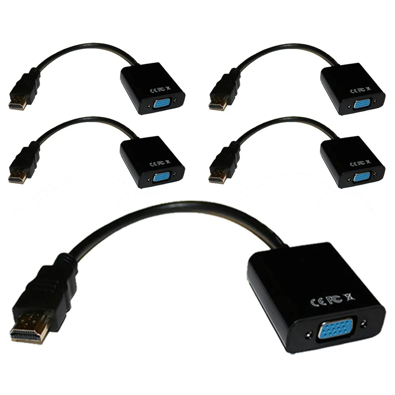 5Pc Hdmi To Vga Converter Cable 1080P + 3.5Mm Stereo Audio Digital Analog Conversion 5X - Electronics