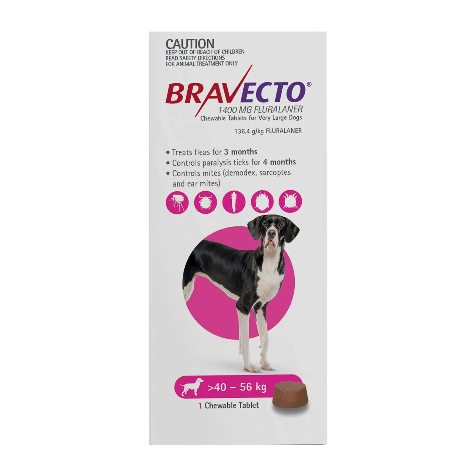 BRAVECTO For Extra Large Dogs 40-56Kg (Pink) 2 Chews