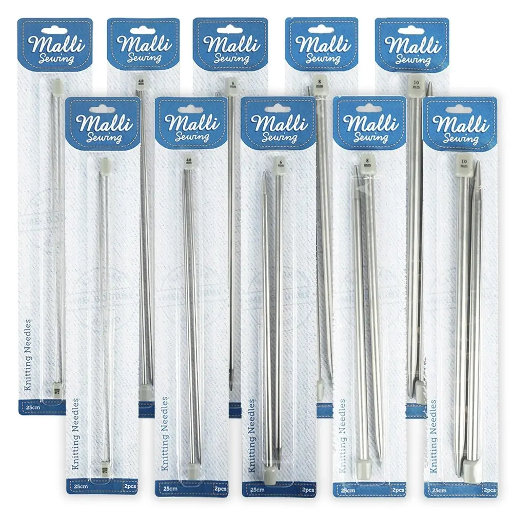 10x Malli Art And Craft Knitting/Crochet Needles Assorted Sizes 25cm Length Grey - Hobbies