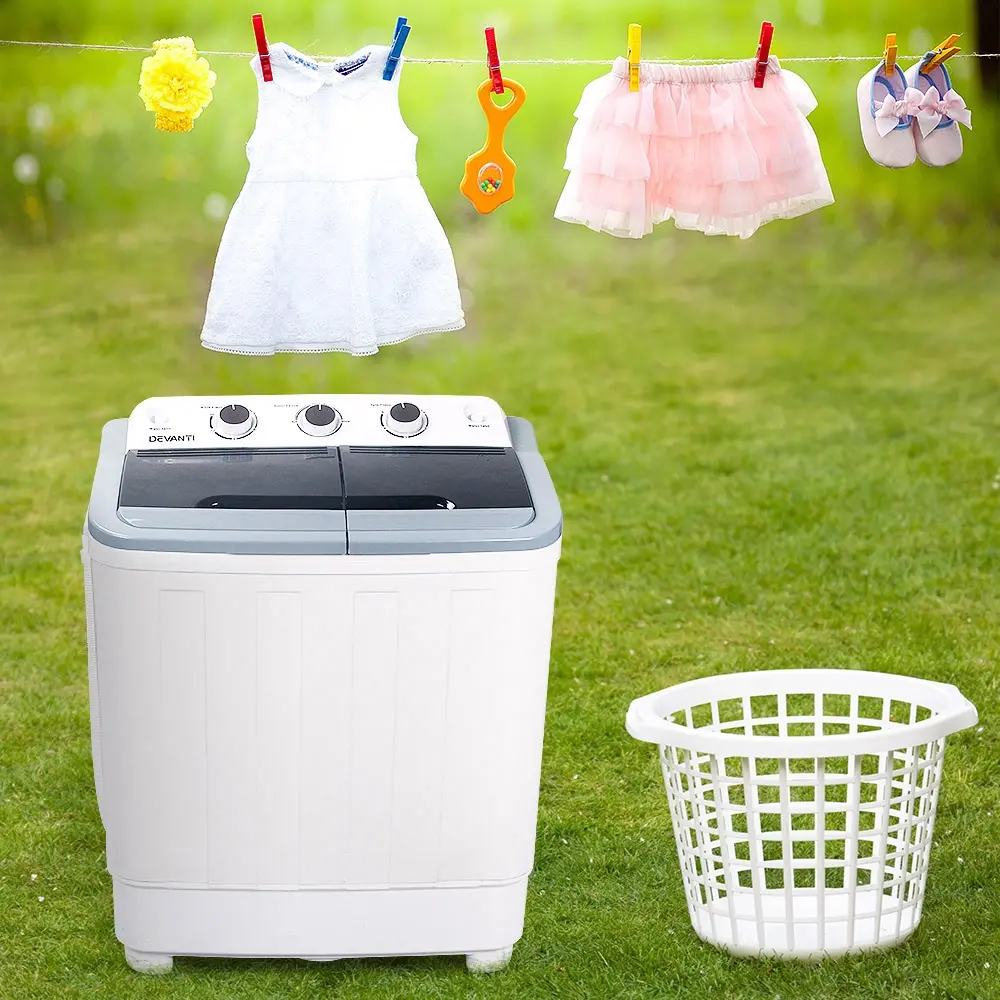 Devanti Portable Washing Machine Twin Tub 4.6KG White - Sports & Outdoor