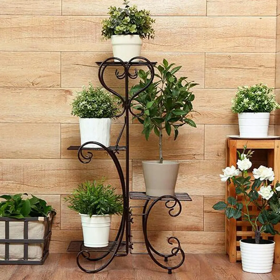 Fin Beautiful Curve Pot Plant Stand Garden Metal 4 Tier Planter Shelves Corner Shelf - Home & Garden