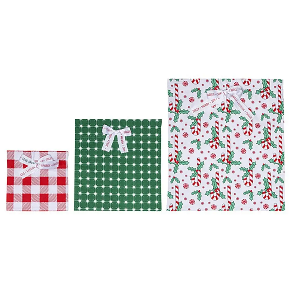 3pc Ladelle Jingle Reusable Recycled Cotton Gift Bags 20x20/28x30/38x40cm - Hobbies