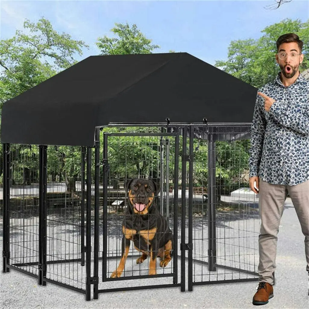Steel Frame Dog Kennel with Black Powder Coat and Roof - Pets