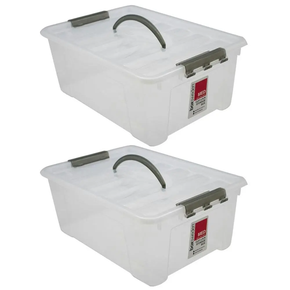 2x Boxsweden 12L/40.5cm Carry Storage Box Organiser Container w/ Handle Clear - Home & Garden